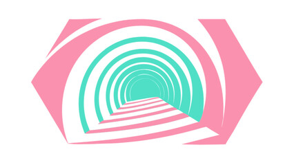 Poster - Abstract geometric tunnel vector graphic design with pink and teal color palette illustration for background