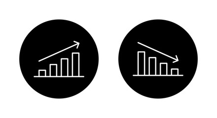 Poster - Outline bar chart icon with upward and downward trend arrow. Uptrend and downtrend business graph symbol in black circle