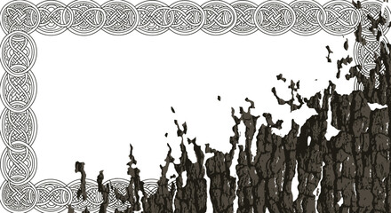 Poster - Download ornate celtic border frame with charred wood texture for graphic design projects usage