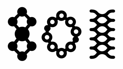 Poster - Illustration of three distinct black geometric designs including connected circles and wave like structures