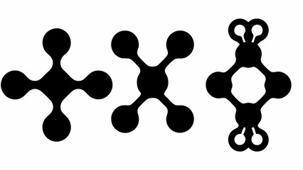 Poster - Three black abstract shapes with rounded edges and circular elements on a white background design art