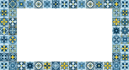 Poster - Blue and yellow tile frame design for backgrounds and presentations with decorative border pattern