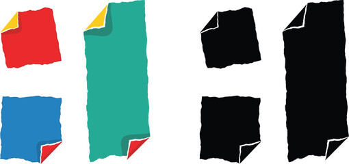 Poster - Torn paper edges vector set with colorful and black versions for graphic design elements use case