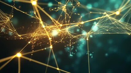 Abstract digital network with glowing nodes and interconnected lines on a dark background