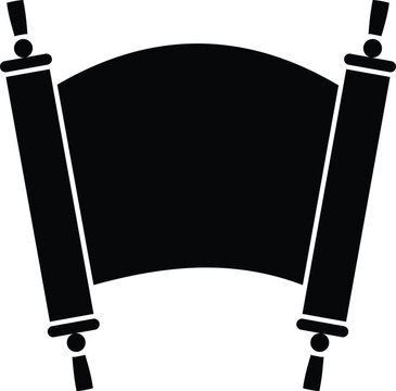Black silhouette of a traditional parchment scroll icon with vertical rollers on both sides, isolated on white background, ideal for historical, religious, or vintage document-themed designs.