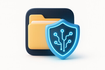 Fototapete - Digital security concept with glowing shield and folder icon