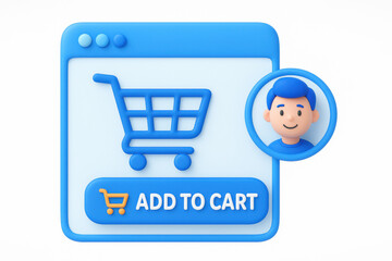 Poster - 3d shopping cart icon with user avatar for e-commerce applications