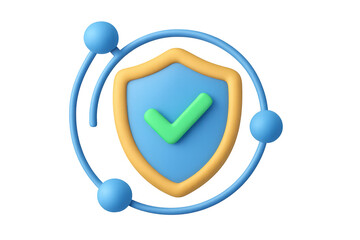 Poster - Secure 3d protection emblem with check symbol in blue and gold