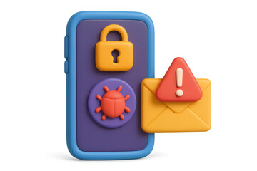 Poster - 3d mobile security alert with lock, bug, and warning envelope icons