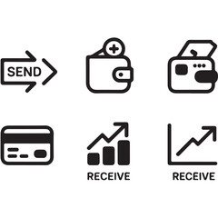 Fototapete - A set of glossy, round, web icons for business and internet communication, featuring symbols like lock and car in a flat design concept