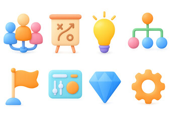Poster - Colorful 3d icons for business strategy and innovation concepts