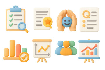 Poster - 3d icons for business and analytics: checklist, charts, and reports