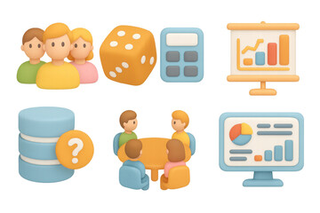 Poster - 3d office icons: team, chart, meeting, and analytics symbols for business strategy