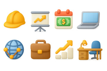 Poster - Colorful 3d business icons set with office and technology elements