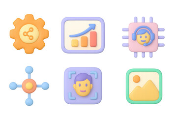 Poster - 3d isometric app icons: analytics, communication, connectivity, and more