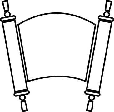 Outline format of a traditional parchment scroll icon with vertical rollers on both sides, isolated on white background, ideal for historical, religious, or vintage document-themed designs.