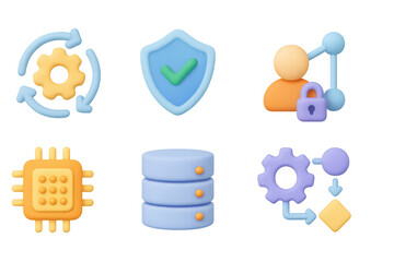 Poster - Colorful 3d icons for technology and data management concepts