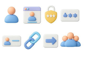 Poster - 3d user interface elements: profile, security, and network icons