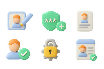 Poster - 3d secure identity icons: profile, authentication, and access symbols set