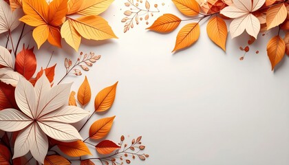 Poster - Autumn leaves arrangement studio environment graphic design nature background close-up view seasonal aesthetic inspiration
