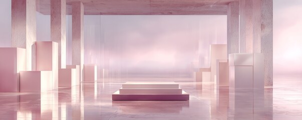 Poster - Pink Minimalist Podium Stage,Abstract architecture, product display ,design elements