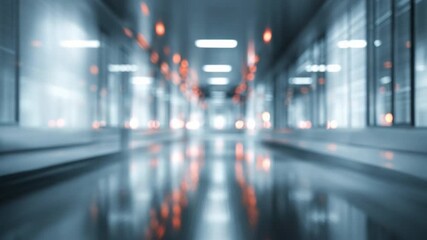 Poster - Modern Architectural Abstract: A blurred, captivating perspective of a contemporary building hallway, its sleek design and soft lighting creating a sense of depth and tranquility.