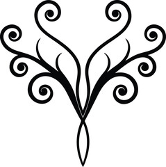Wall Mural - Black and white abstract floral ornament with decorative swirls and leaves