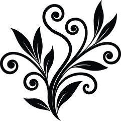 Wall Mural - Black and white floral design elements with decorative swirls leaves and vintage ornament details