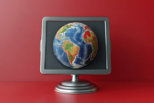 Earth globe displayed on a computer monitor.