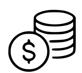 Aufkleber - Simple black and white graphic of stacked coins with a dollar sign.