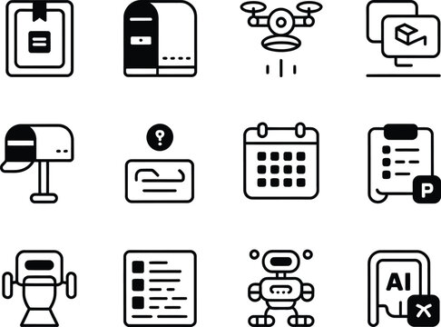 Collection of delivery and logistics icons in a doodle style