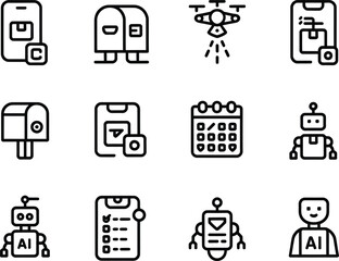 Fototapete - Delivery and logistics icons featuring smartphones mailboxes drones and robots