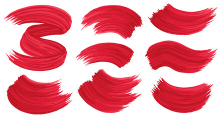 Poster - Collection of red paintbrush strokes on white background