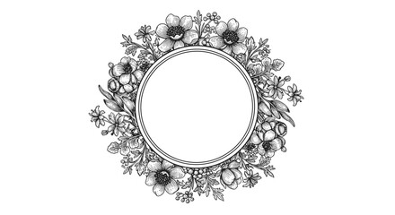 Poster - Elegant floral frame with intricate black and white botanical design