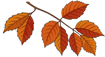 Poster - Autumn leaves on a branch with detailed hand-drawn style