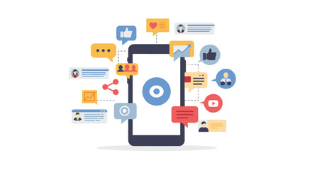 Poster - Social media app interface with vibrant chat and notification icons
