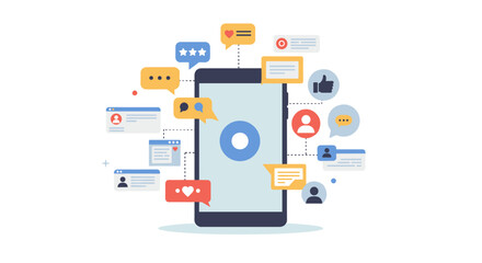 Poster - Social media engagement concept with chat bubbles and smartphone inter