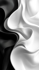 Poster - Smooth, elegant black and white silk fabric flowing together, creating a harmonious and contrast luxurious texture