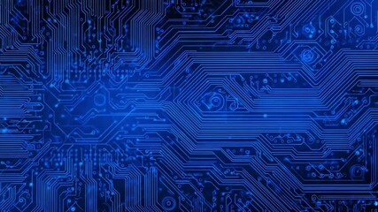 Poster - Abstract Circuit Board: A dynamic and intricate circuit board design rendered in striking shades of blue, showcasing a complex network of digital pathways and connections.