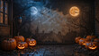 © Paozaa - Spooky halloween night scene with jack-o'-lanterns abandoned urban setting digital art eerie atmosphere wide angle fantasy theme