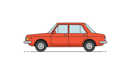 Poster - Retro red sedan side profile in minimalist line art on white backgroun
