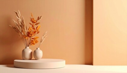 Poster - Elegant floral arrangement minimalist studio still life photography warm tones close-up view home decor inspiration