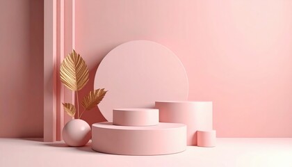 Poster - Serene pink still life composition minimalist studio setting decorative object arrangement calm environment close-up perspective