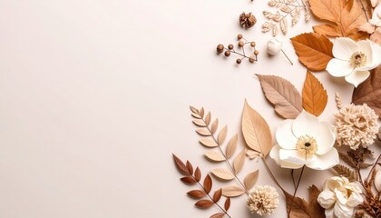 Poster - Arranging natural dried flowers and leaves for elegant decor indoor setting aesthetic visuals minimalist environment top-down view organic concept