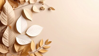 Poster - Elegant leaf arrangement soft background decorative art minimalist style close-up view natural aesthetics for home decor