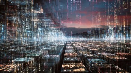Poster - Digital Metropolis: A breathtaking view of a vast digital cityscape, where futuristic skyscrapers and intricate networks connect in a vibrant, immersive display of technological innovation.