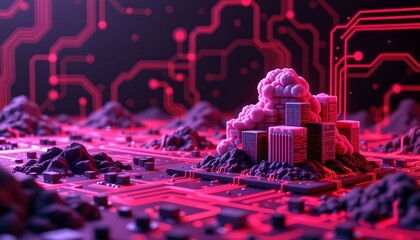 Poster - Futuristic Digital Landscape with Cloud Data Flow