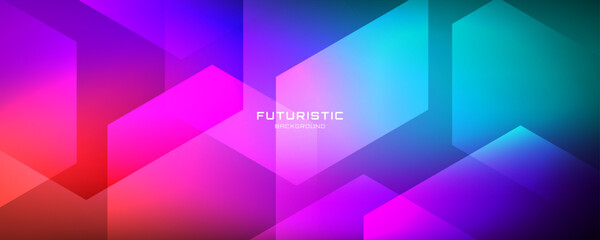 Poster - 3D colorful abstract background overlap layer on dark space with glowing hexagons effect decoration. Modern graphic design element cutout style concept for web, art, flyer, card, or brochure cover