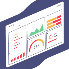 Poster - Isometric dashboard interface with charts graphs and data visualizations for business analytics and reports