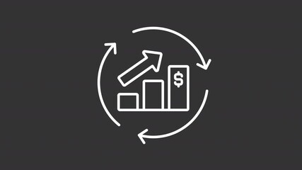 Poster - Statistics improvement white line animation. Efficiency growth animated icon. Spinning arrows. Graph showing up. Economics, finance. Isolated element on dark background. Alpha transparent video